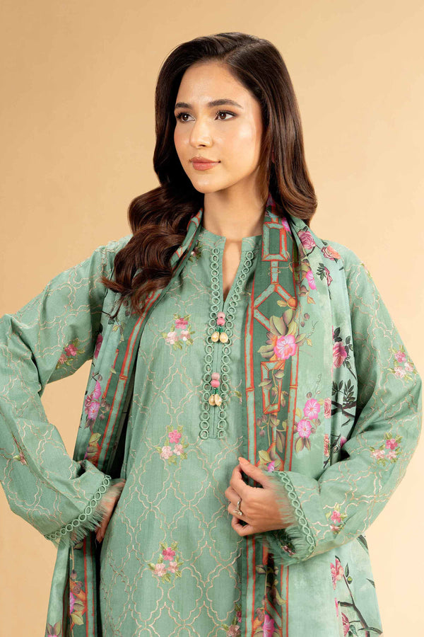 3 Piece - Printed Embroidered Suit - 42401821-1