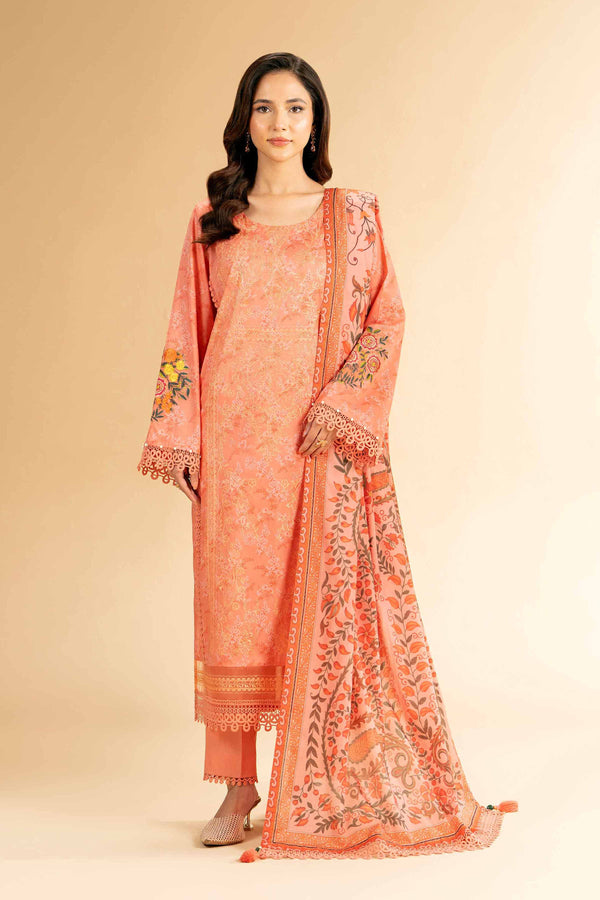 3 Piece - Printed Embroidered Suit - 42401827-1