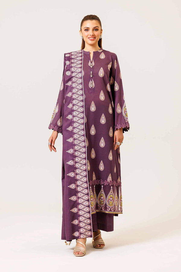 3 Piece - Printed Embroidered Suit - 42401986-1