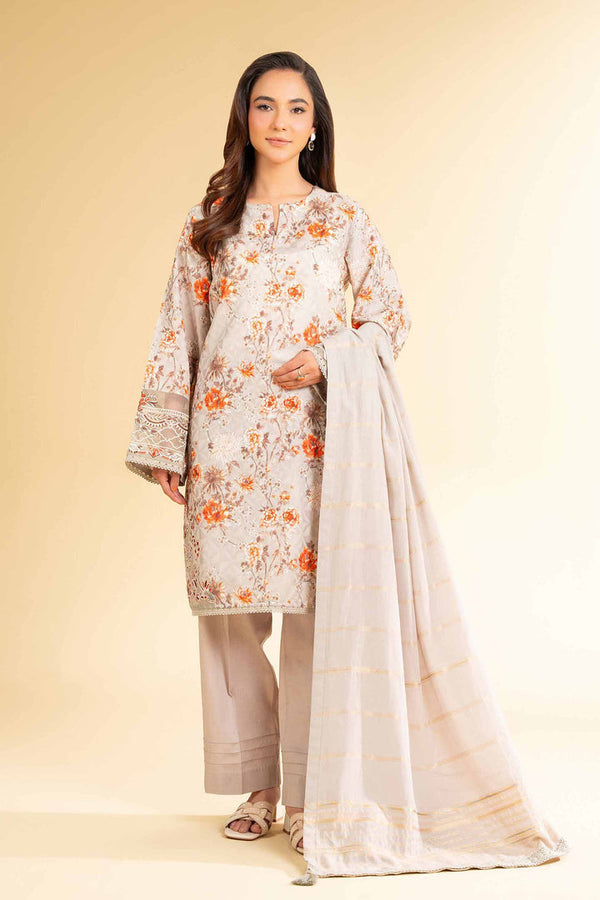 3 Piece - Digital Printed Jacquard Embroidered Suit - 42501297